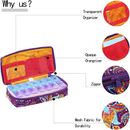 Weekly Pill Organizer 2 Times a Day, Zumd Pill Box 7 Day with Cute Quilted Fabric Zipper Case, Travel Pill Case Am Pm for Vitamin Medicine Organizer