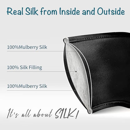 LULUSILK Mulberry Silk Sleep Eye Mask Blindfold with Elastic Strap Headband, Soft Eye Cover Eyeshade for Night Sleeping, Travel, Nap(Black), Pack of 1