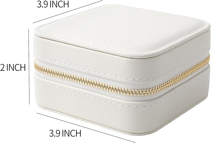 Genuine Leather Travel Jewelry Organizer Case with Mirror for Women, Small Mini Portable Jewelry Box for Earring, Ring, Necklace, Bracelet（White）