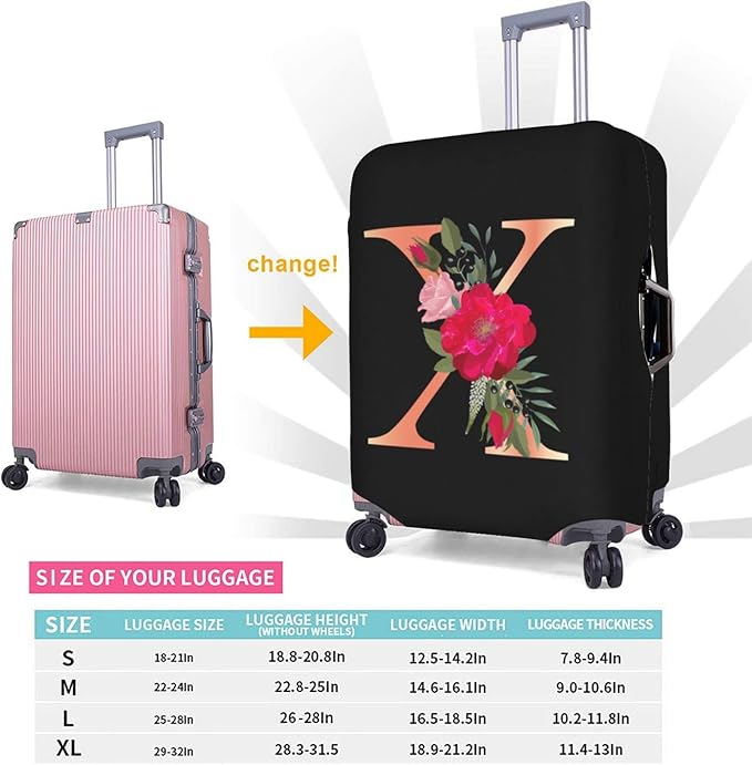 Floral Letter X Travel Luggage Cover Spandex Suitcase Protector Elastic Washable Stretch Suitcase Cover,Size M(Fit 22-24inch Suitcase)