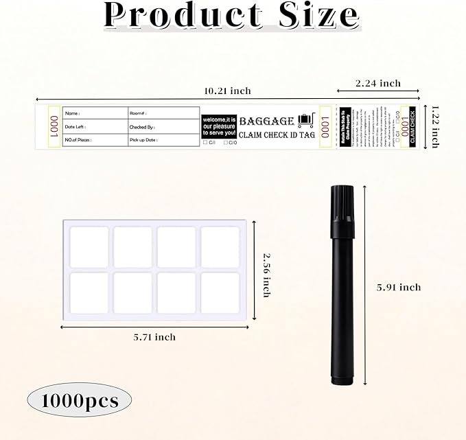 1000 Tags Luggage Tags for Suitcases | Hotels Baggage Claim Check for Bag with Transfer Tape & Serial Numbering, A Marker & Double-Sided Tape | Hotel Luggage Claim Bulk Ticket, White