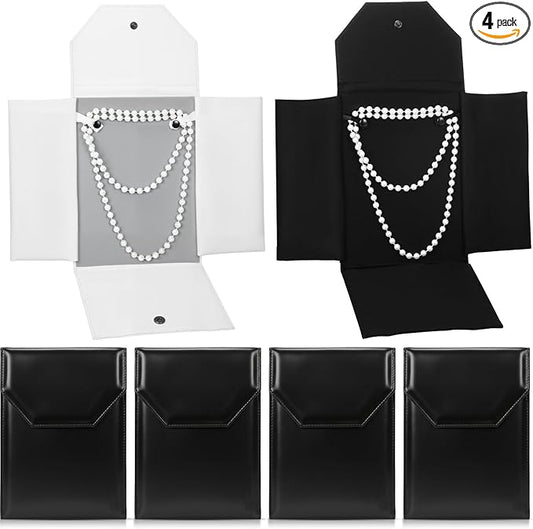 Kigeli 4 Pcs PU Leather Necklace Jewelry Display Folder 8x6 Inch Large Travel Jewelry Case Christmas Necklace Organizer Gifts for Woman