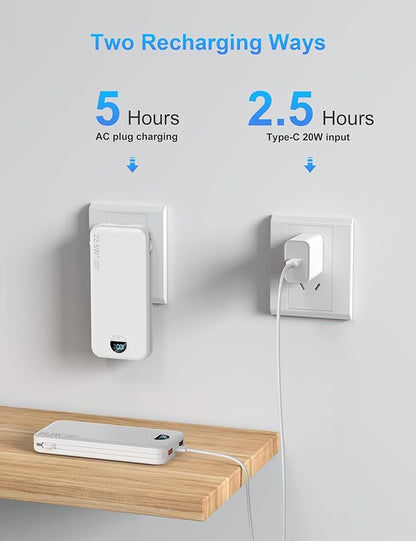 Portable Charger with Wall Plug, 12000mAh USB C Power Bank Fast Charging, External Battery Pack with Built in Cables, Digital Display, 5 Output 4 Input for iPhone Android Cell Phone Tablet