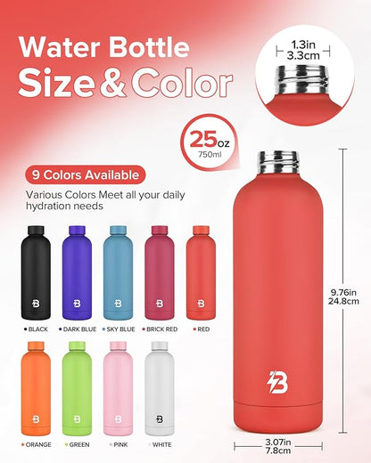 Insulated Water Bottle with Lid, 25 oz Reusable Leak-Proof Metal Stainless Steel Water Bottles for Travel, Sports, Gym, Outdoor (Red)