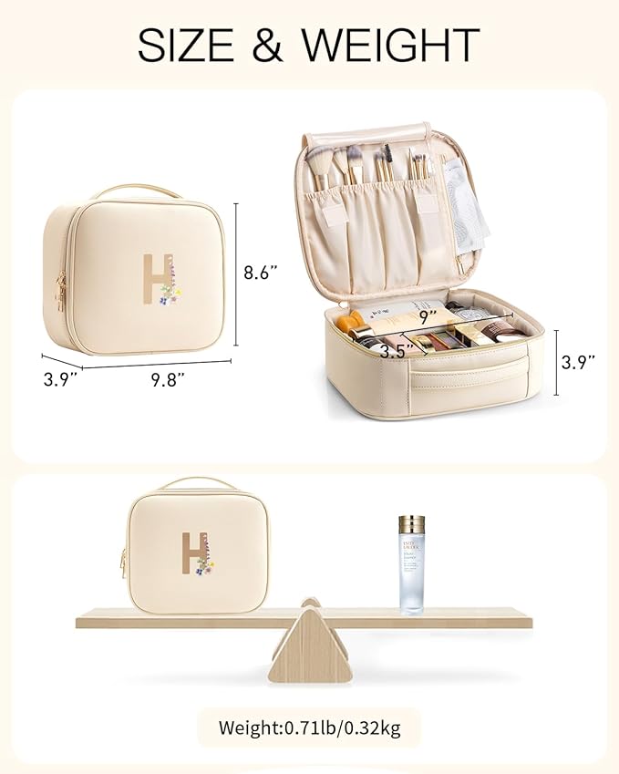 Vlando Personalized Birthday Gift,Travel Makeup Case Bag with Zipper,Bridesmaid Gifts for Wedding Day, Teen Girl Trendy Stuff(Letter H)