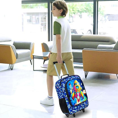 UFNDC Kids Suitcase for Boys, Rockets Rolling Luggage with Wheels，Travel Carry on for Children Toddler Elementary