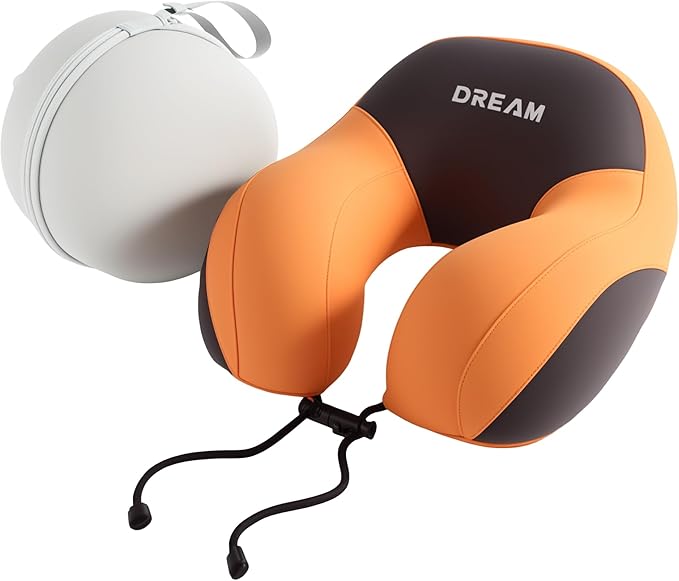 Neck Pillow for Traveling,Travel Pillow with Hard Case for Airplane 100% Pure Memory Foam,Travel Neck Pillow for Flight Headrest Sleep,Travel Essentials (Orange)