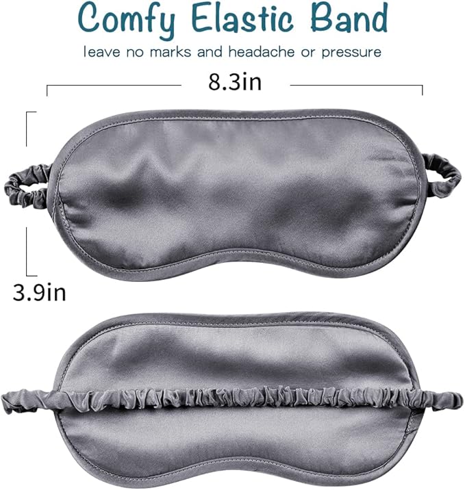LULUSILK Mulberry Silk Sleep Eye Mask Blindfold with Elastic Strap Headband, Soft Eye Cover Eyeshade for Night Sleeping, Travel, Nap (Charcoal Gray)