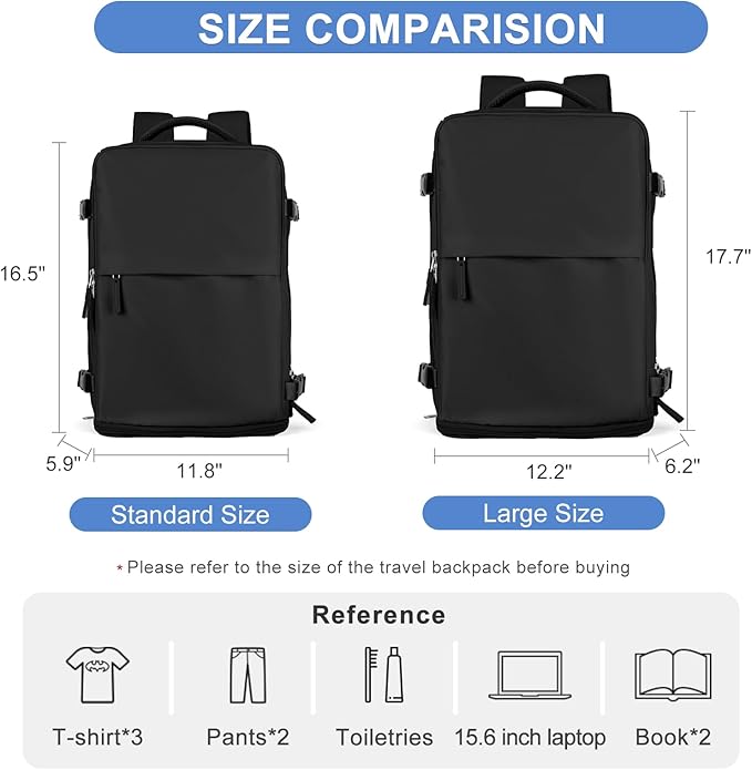 Large Travel Backpack For Women Airline Approved Carry On Waterproof Sports Luggage Casual Daypack Small Hiking Backpack Black