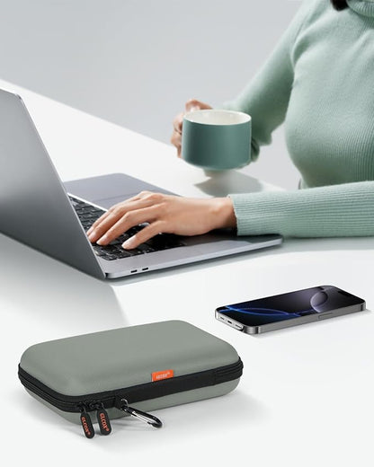 Gray-Green Hard Shell Carrying Case for External Hard Drive, Hard Disk, Power Bank, Charger, Cable, Cell Phone, Electronic Accessories - Larger Capacity Storage Pouch Shockproof Travel Case Bag