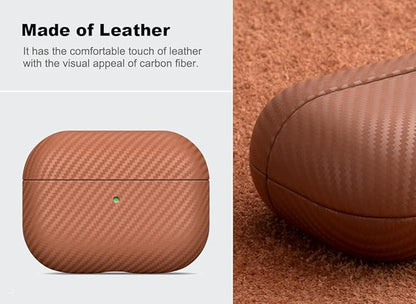 Leather Case - for AirPods Pro 3 Case Cover - Selected Skin-Friendly Leather, with Carbon Fibre Texture, Handmade Drop Protective Hard Cover for AirPods Pro 3rd Generation Earbuds - Brown