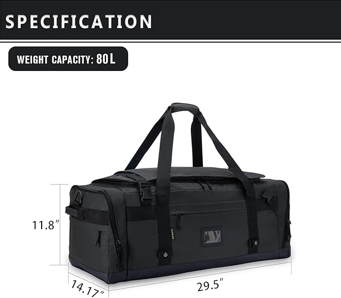 Large Duffle Bag for Travel - Men & Women, Foldable Gym Duffle Backpack, Heavy Duty Tactical Military Canvas Duffel Bags, Extra Big Carry On with Shoe Pockets, Waterproof (80L/103L)