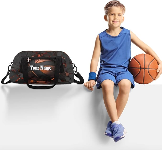 Custom Your Name Sports Ball Basketball Crash Personalized Text Gym Duffle Bag for Kids,Sports Bag for Teens Boys & Girls Small Waterproof Overnight Weekender Carry Practice Travel Bag