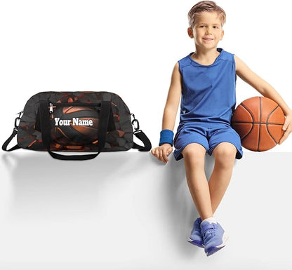Custom Your Name Sports Ball Basketball Crash Personalized Text Gym Duffle Bag for Kids,Sports Bag for Teens Boys & Girls Small Waterproof Overnight Weekender Carry Practice Travel Bag