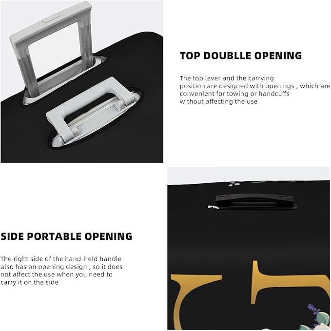 Flower Letter G Black Luggage Cover Elastic Washable Stretch Suitcase Protector Anti-Scratch Travel Suitcase Cover for Kid and Adult S (18-21 inch suitcase)