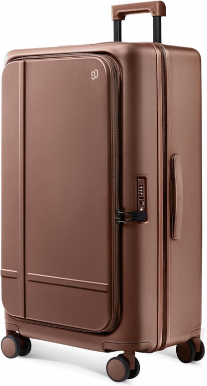 NINETYGO Large Checked Luggage 29 Inch, Flat Top Opening Checking In Luggage with Brake Wheels, Expandable, Coffee-Infused PC Hard Shell, Eco-Friendly, TSA Lock, 360° Spinner Wheels (Latte)