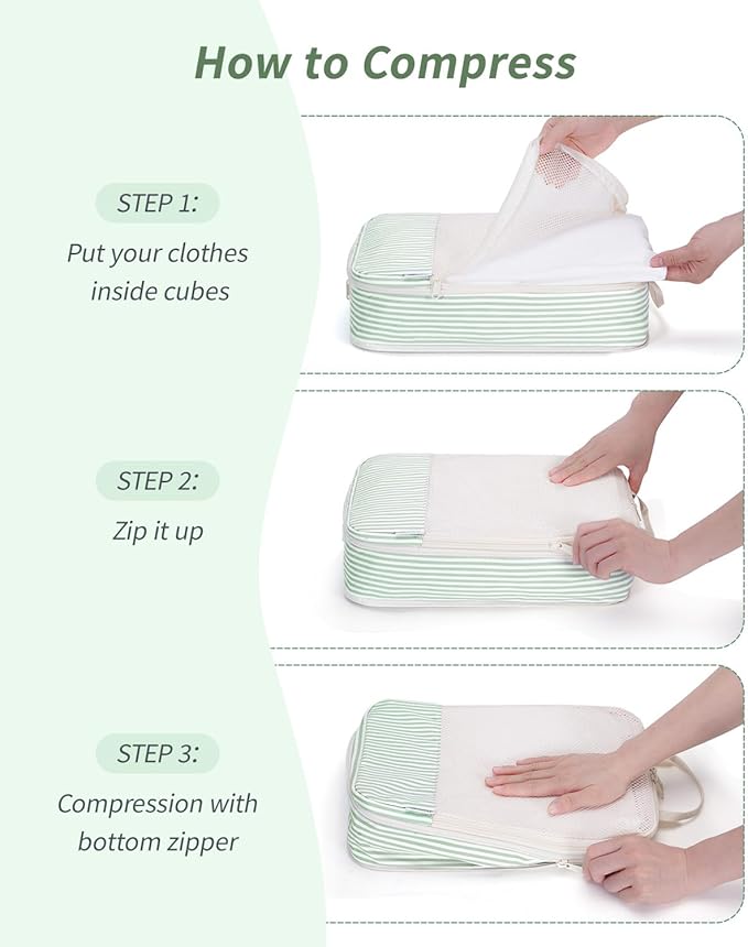 Narwey 6 Set Compression Packing Cubes for Travel Kids Women Carry on, Packing Organizers Bag for Backpack Luggage Suitcase Duffle Bags