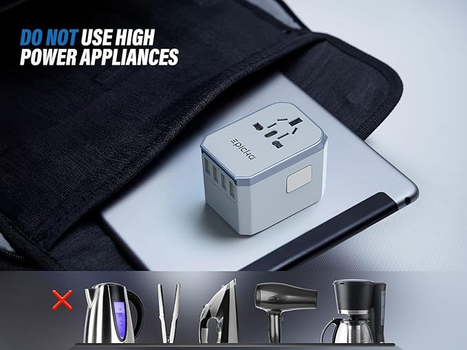 EPICKA European Travel Plug Adapter, Universal Travel Adapter - International Power Adapter Worldwide Charger with USB-C & 4 USB-A Ports, Travel Essentials for Italy, Japan, Europe, UK (TA-105, Blue)