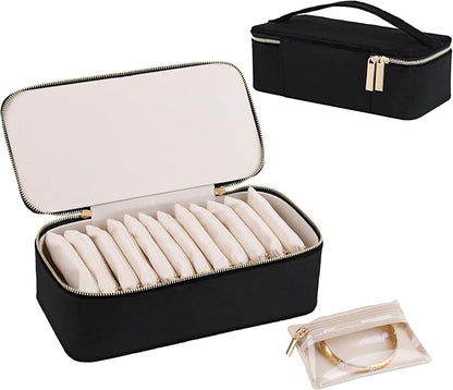 HofferRuffer Jewelry Box Organizer for Women Girls, Travel Jewelry Case with Portable Zipper Bags, Jewelry Storage Ideal for Travel & Home Organization (12pcs-Black Velvet)