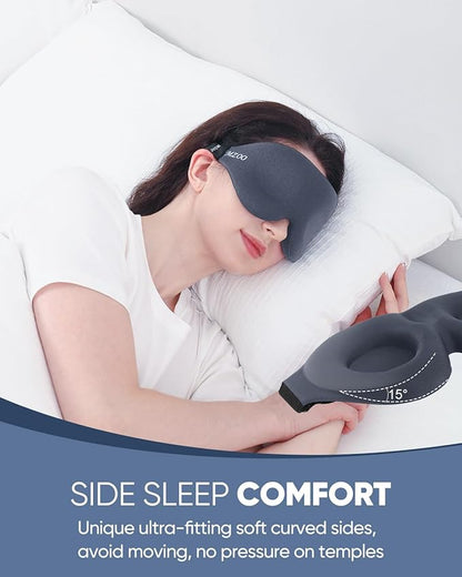 MZOO Luxury Sleep Eye Mask for Side Sleeper Men Women, Zero Eye Pressure 3D Sleeping Mask, Light Blocking Patented Design Night Blindfold, Soft Eye Shade Cover for Travel, Grey