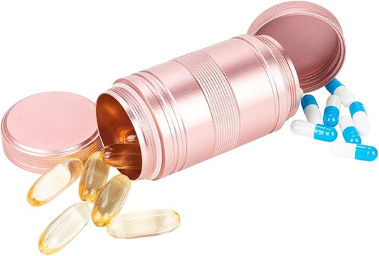 Pill Case Pill Box 2 Times a Day - Metal Portable Pill Container Daily Medicine Pill Holder for Purse, Medicine Organizer for Vitamin/Fish Oil/Supplements, 1 Pack Pill Box Pink