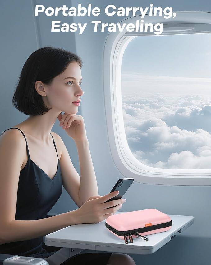 Gentle-Pink Hard Shell Carrying Case for External Hard Drive, Hard Disk, Power Bank, Charger, Cable, Tool, Electronic Accessories - Large Storage Pouch Portable Travel Bag Case for Women Girls Lady