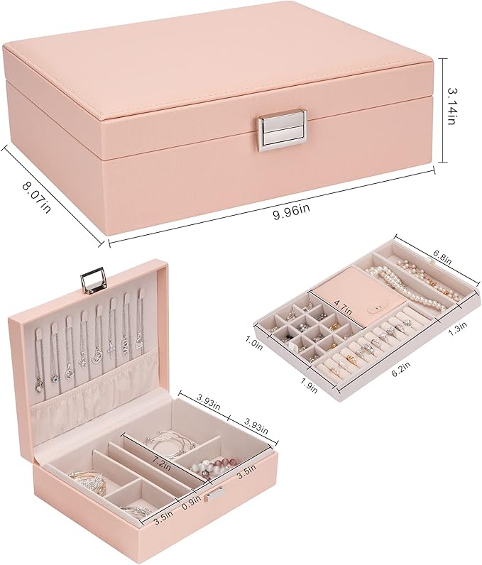 Jewelry Organizer Box Travel Jewelry Box Storage Organizer Case Earring Ring Necklace Box Large Travel Jewelry Case/PINK