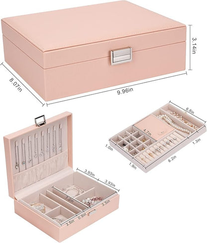 Jewelry Organizer Box Travel Jewelry Box Storage Organizer Case Earring Ring Necklace Box Large Travel Jewelry Case/PINK