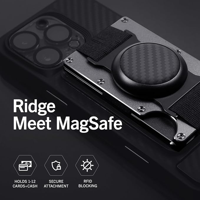 Ridge Wallets for Men Compatible with Magsafe - Slim Minimalist Compact Wallet and Card Holder, RFID Protected Front Pocket Wallets for Men with Integrated Cash Strap (Gunmetal)