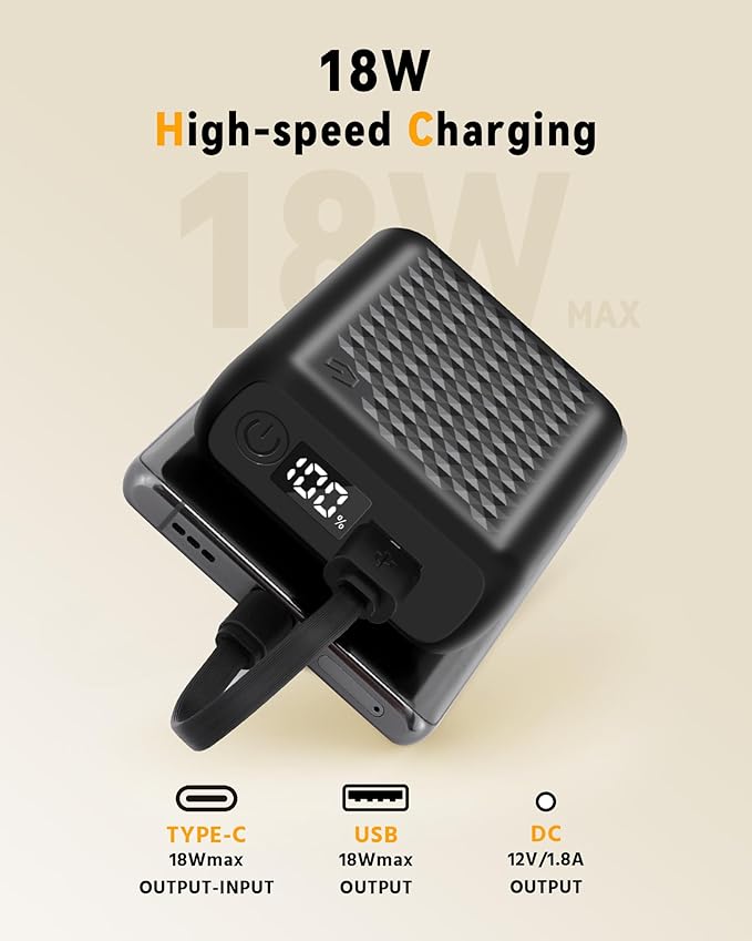 Wulcea 12v 18400mAh Power Bank High Capacity Type-C Input，USB Type-C DC Output Fast Charge for Graphene Heated Jacket Heated Vest Long Lasting Portable Charger Digital Display for Genovega VERGOO
