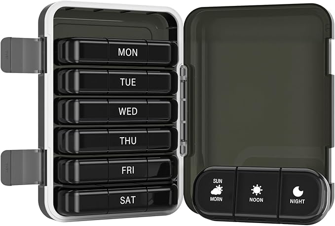 Vikie Weekly Pill Organizer 3 Times a Day, Morn NOON Night, BPA-Free, Portable & Moisture-Proof for Pills, Vitamins, Supplements ()