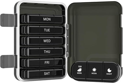 Vikie Weekly Pill Organizer 3 Times a Day, Morn NOON Night, BPA-Free, Portable & Moisture-Proof for Pills, Vitamins, Supplements ()
