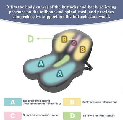 Memory Foam Seat Cushion for Sciatica & Back Pain Relief - Ergonomic Chair Pad with Adjustable Strap & Supportive Comfort Cover, Non-Slip for Car, Truck, Office Chair - Dark Gray