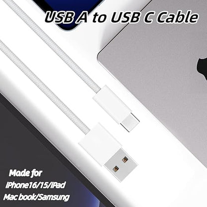 2Pack USB to USB C Cable for iPhone17/16/15,10ft Type A to Type C Nylon Braided Carplay Cord for iPhone17/16/15 Pro/MacBook/iPad Air/Mini/Pro/Samsung