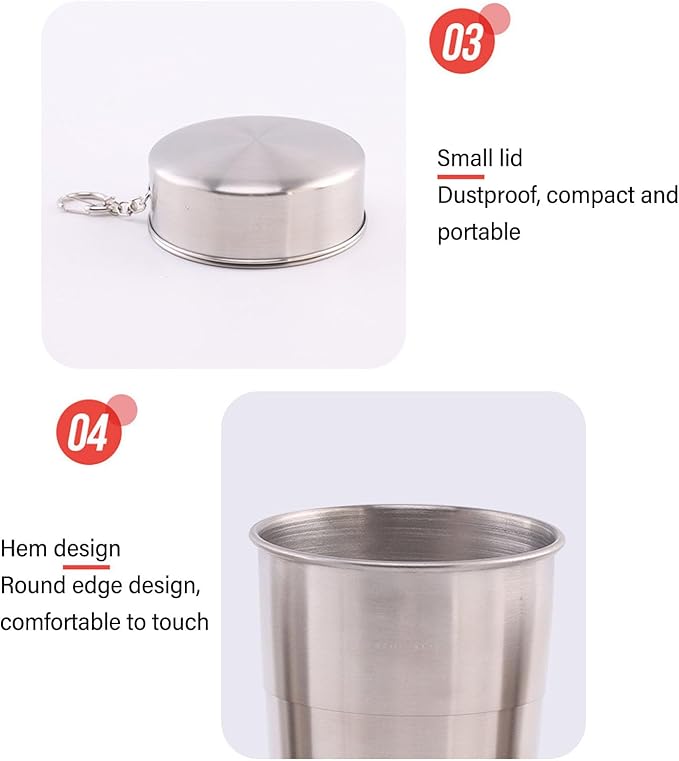 Outdoor Travel Collapsible Cup, Stainless Steel Folding Camping Cup, Portable Drinking Mug With Keychain for Hiking and Picnic (450ML)