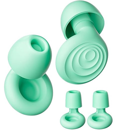 Ear Plugs for Sleeping Noise Cancelling, Reusable Soft Noise Reduction Earplugs for Sleep, Focus, Travel, Work, Motorcycle, Concert with 6 Silicone Ear Tips and 6 Foam Ear Tips - 25-35dB Green