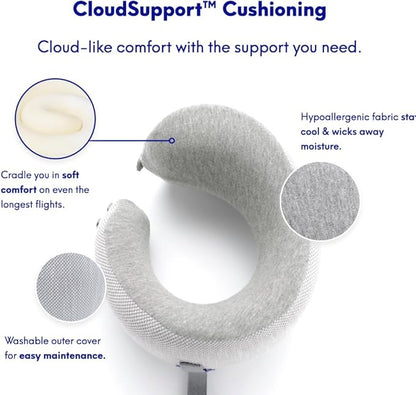 C CUSHION LAB Travel Pillow, Award-Winning Patented Ergonomic Design for Chin & Neck Support Memory Foam Neck Pillow, Compact Airplane Pillow for Traveling, Flight, Car (Gray, Medium)