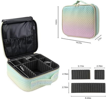 Travel Makeup Case 5 Layers Portable Makeup Train Case Cosmetic Bag Organizer Storage for Women with Adjustable Dividers and Shoulder Strap for Toiletry Travel Accessories(gradient green)