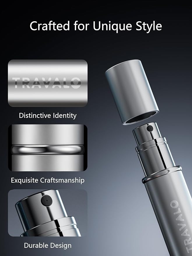 Refillable Perfume Atomizer, Bottom Filling Fragrances Perfume Bottle, Mini Cologne Dispenser, Travel sized, Portable Sprayer for Women Men, Gift (ESSENTI, SILVER)