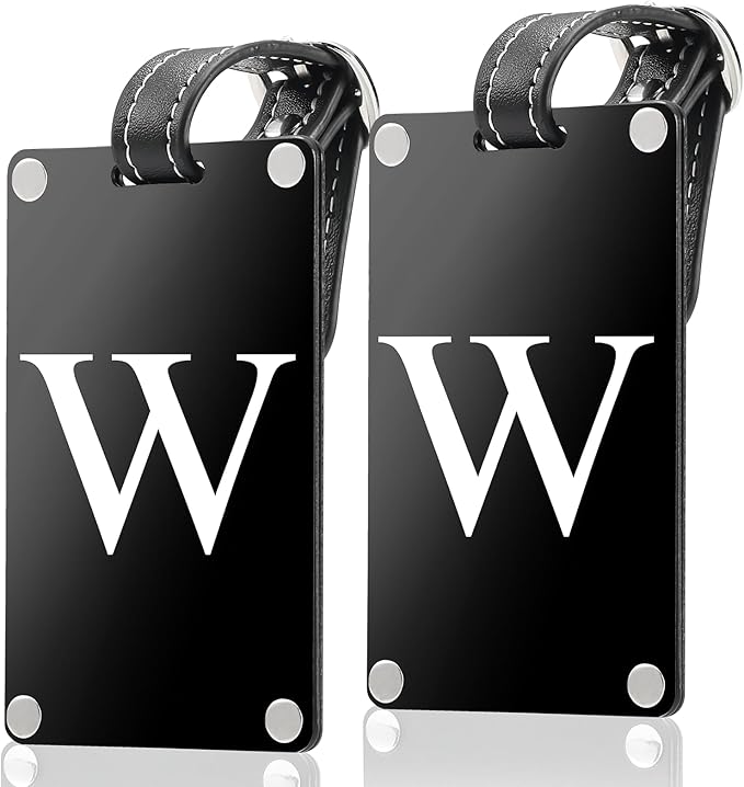 Premium 3-Layer Aluminum Luggage Tags by Fortuna - Easy to Claim, Laser-Engraved, Plastic-Free, and Eco-Friendly Luggage Tag Holders, 2-Pack, Black (W)