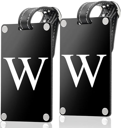 Premium 3-Layer Aluminum Luggage Tags by Fortuna - Easy to Claim, Laser-Engraved, Plastic-Free, and Eco-Friendly Luggage Tag Holders, 2-Pack, Black (W)