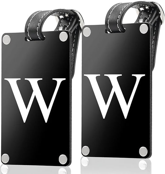 Premium 3-Layer Aluminum Luggage Tags by Fortuna - Easy to Claim, Laser-Engraved, Plastic-Free, and Eco-Friendly Luggage Tag Holders, 2-Pack, Black (W)