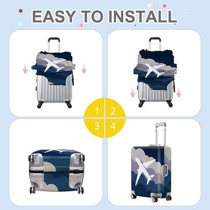 ANNA QUEEN Airplane Flight Luggage Cover, Dynamic Flight & Clouds Design, Stretchable, Washable Travel Sleeve for 20-34 Inch Luggage