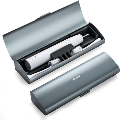 Aluminum Electric Toothbrush Travel Case, 2 in 1 Travel Toothbrush Holder for Oral B/Oral-B Pro 1000 1500 5000 7000 and Most Electric Toothbrush for Traveling, Removable Silicone Liner-Grey