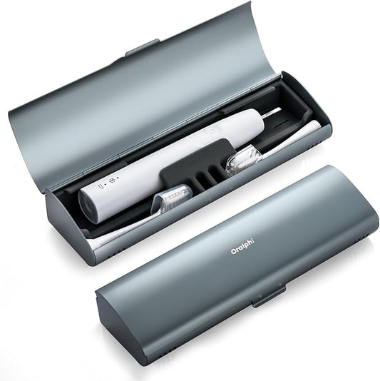 Aluminum Electric Toothbrush Travel Case, 2 in 1 Travel Toothbrush Holder for Oral B/Oral-B Pro 1000 1500 5000 7000 and Most Electric Toothbrush for Traveling, Removable Silicone Liner-Grey