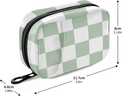 Pill Organizer Box Case Weekly Travel Pill Container Cute Pill Holder 7Day Vitamin Organizer Pill Dispenser Sorter Planner Storage Small Compact Checkered Green and White13