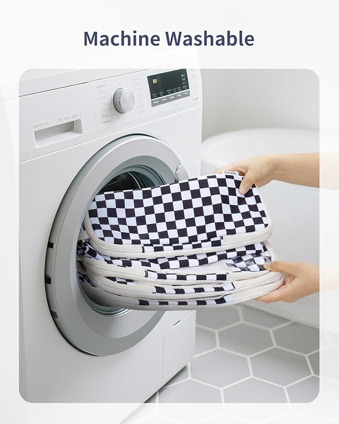 Narwey 5 Set Compression Packing Cubes for Travel, Luggage Packing Organizer Bags for Carry on Suitcase, Expandable Checkered Storage Bags with Laundry & Handle (Black Checkerboard)