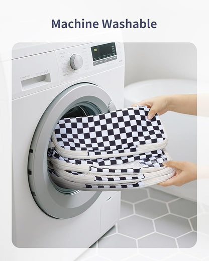 Narwey 5 Set Compression Packing Cubes for Travel, Luggage Packing Organizer Bags for Carry on Suitcase, Expandable Checkered Storage Bags with Laundry & Handle (Black Checkerboard)