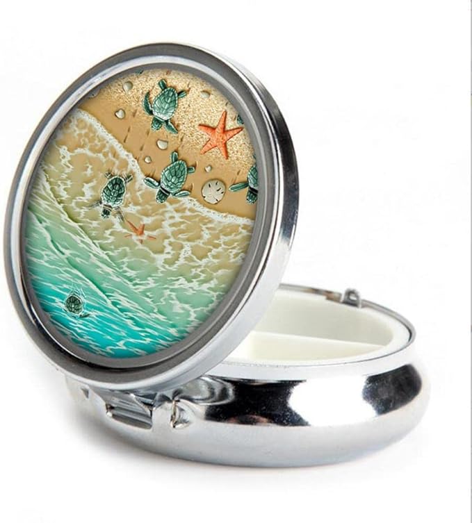 Pill Box,Cute Turtle Round Pill Box 3 Compartment Decorative Pocket Purse Portable Mini Travel Medicine Tablet Vitamin Holder Organizer Pill Case