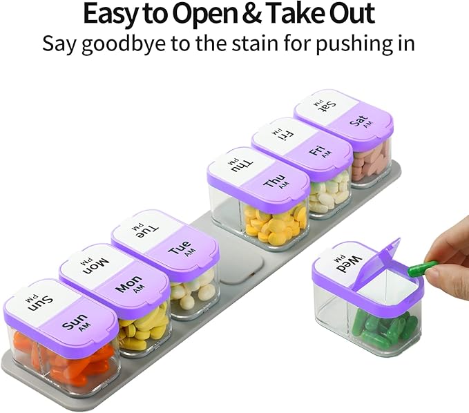 Daviky Large Pill Organizer 7 Day, Weekly XL Pill Box 2 Times a Day, Extra Big Medicine Case AM PM for Vitamins, Supplements and Medication
